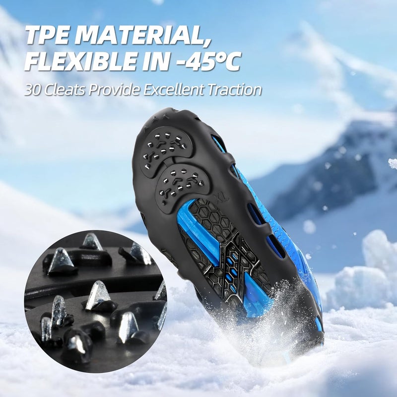 wasserflux Ice Cleats for Shoes - 30 Steel Anti-Slip Spikes, Stretchy TPE Winter Traction for Sneakers, Hiking Boots & Work Shoes - Image 3